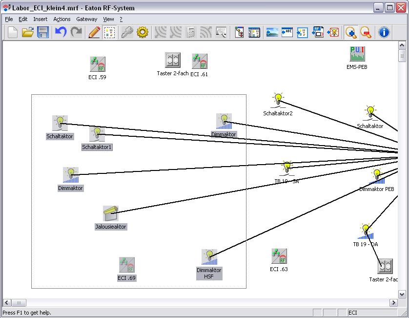 16 Eaton RF-System - Help Som normalt i Windows kan det nå velges flere komponenter, enten ved å trekke et utvalgsvindu rundt komponentene, CTRL+ venstreklikk på en deltager eller ved å trykke SHIFT