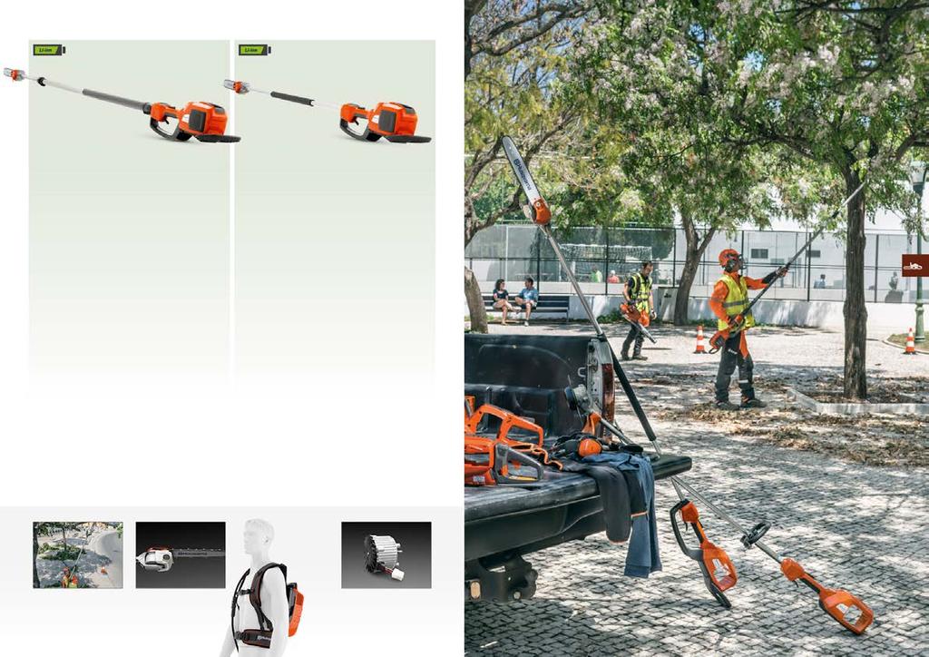 68 MOTORSAGER, SKOGRYDDESAGER OG STANGSAGER HUSQVARNA 536LiPT5 Batteridrevet stangsag med teleskopstang for ekstra lang rekkevidde.