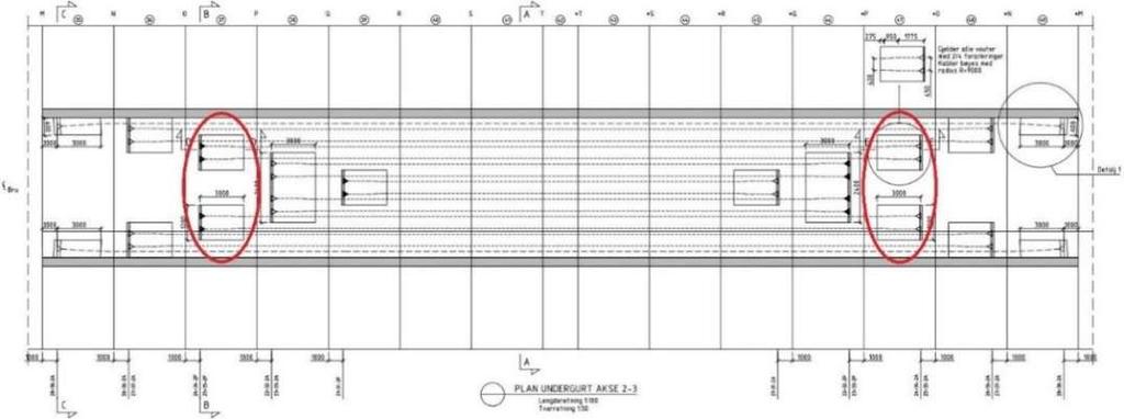 Analyse Dolmsundbrua Figur 9-54: Plan undergurt akse 2-3 (utklipp av tegning fra SVV);
