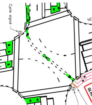 Formålet med tiltaket er å forbedre fremkommeligheten for venstresvingende syklister ved å erstatte en stor venstresving med en liten venstresving gjennom krysset.