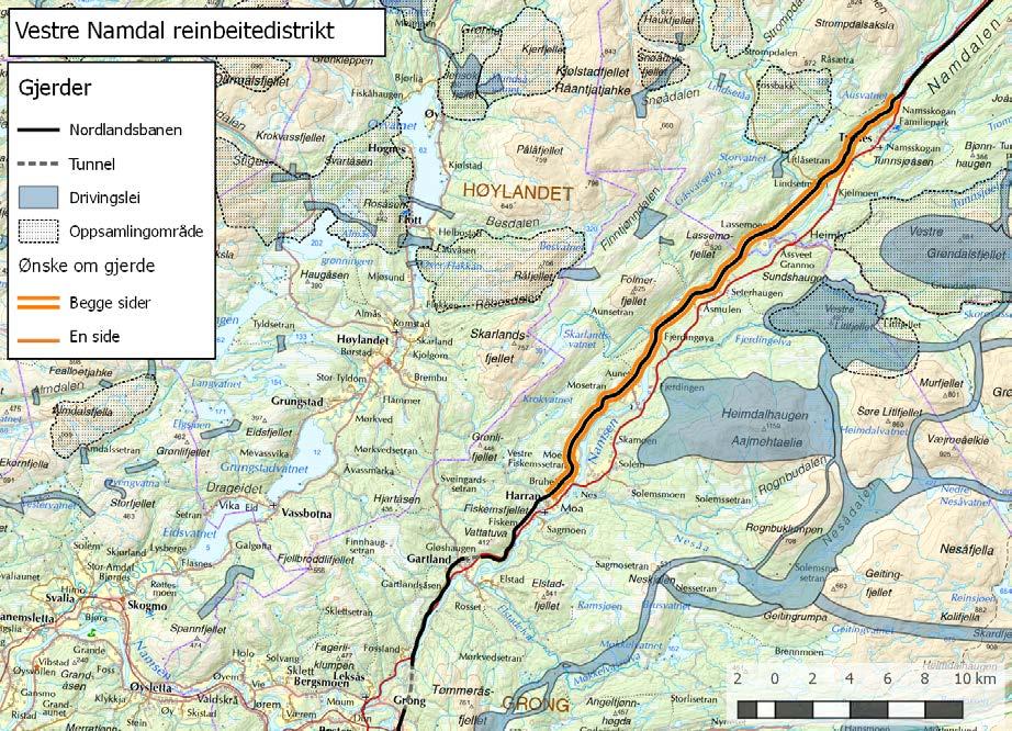 Figur 9.19. Jernbanestrekninger der reineierne ønsker gjerde langs banen.