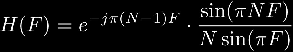 Midlingsfiltre Lineær fase + et ledd som er reelt Siste ledd: Dirichlet kjerne, aliased sinc-funksjon sinc(x) = sin(πx)/(πx) Midlingsfilter, egenskaper: H(0) = 1 Nullpunkter: sin(πnf)=0 πnf=kπ F=k/N