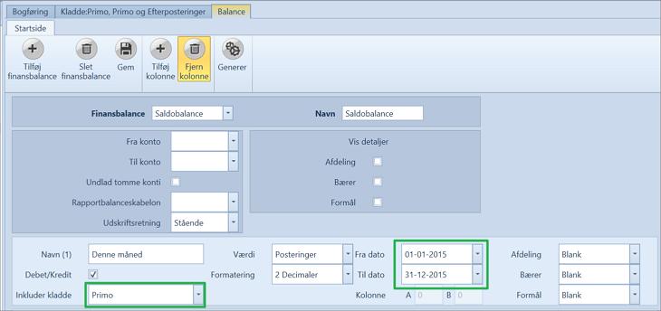 Inkluder kladd: Angi kladden med etterposteringene som skal med i den simulerte balansen. Fra dato og Til dato: Angi datointervallet for året som skal simuleres.