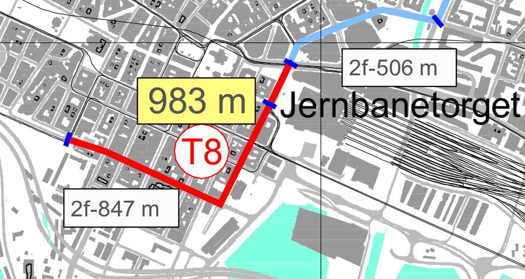 Figur 13: Oversiktstegning ny trikketrasé T7 Kryssing av Akerselva og tilpasning til de eksisterende kryssene Sofies gate/louises gate og Mailundveien/Trondheimsveien anses å være utfordrende/