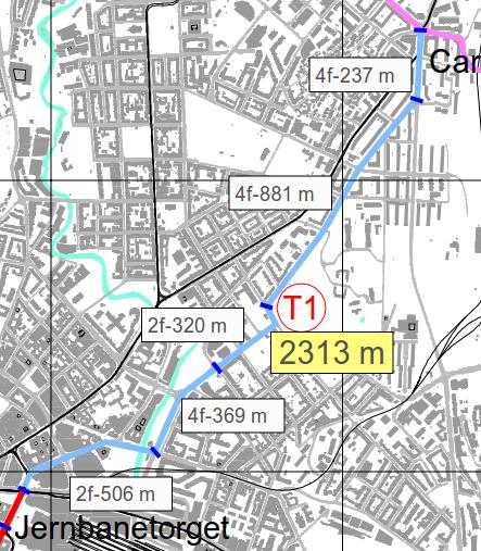 Side 7 Figur 6: Oversiktstegning ny trikketrasé T1 Det er identifisert to områder med spesielle utfordringer: Kryssing av Biskop Gunnerus gate Kobling til Nylandsveien For kobling til Jernbanetorget