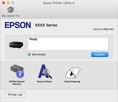 Nettverkstjeneste og programvareinformasjon Epson Printer Utility Du kan utføre vedlikeholdsfunksjoner, slik som dysekontroll og rengjøring av skriverhodet, og hvis du starter EPSON Status Monitor