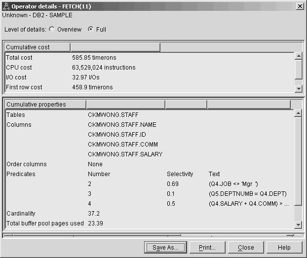 Vinduet Operatordetaljer for operatoren FETCH (11) viser kolonnene som