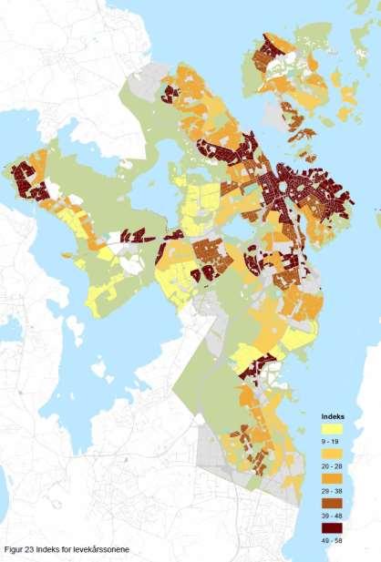 Hovedfunn I Kartet viser ikke hvor det er godt eller dårlig å bo. Alle soner i Stavanger domineres av mennesker uten levekårsproblemer.