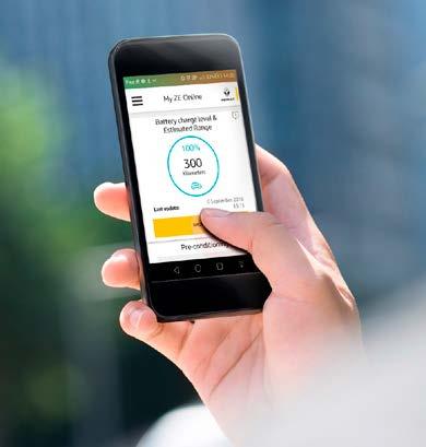 Oversikt over bilens rekkevidde og ladestatus Installerer du appen Z.E. Services på smarttelefonen din, har du alltid oversikt over bilens rekkevidde og ladestatus.