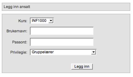 Når du velger «Legg inn» får du en bekreftelse på at kurset er lagt inn. Legge inn foreleser på et kurs (Kun administrator) Etter at du har opprettet et kurs, må du legge til en foreleser på det.