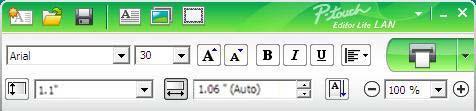 Slik bruker du P-touch Editor Lite (bare Windows ) Oppsettvindu 1 2 1 Kommandoverktøylinje Ikon Viser skjermbildet for opprettelse av ny etikett.