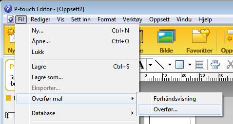 Overføre maler med P-touch Transfer Express (bare Windows ) Overføre malen til P-touch Transfer Manager 10 a Åpne ønsket mal i P-touch Editor. b Klikk på [Fil] [Overfør mal] [Overfør].