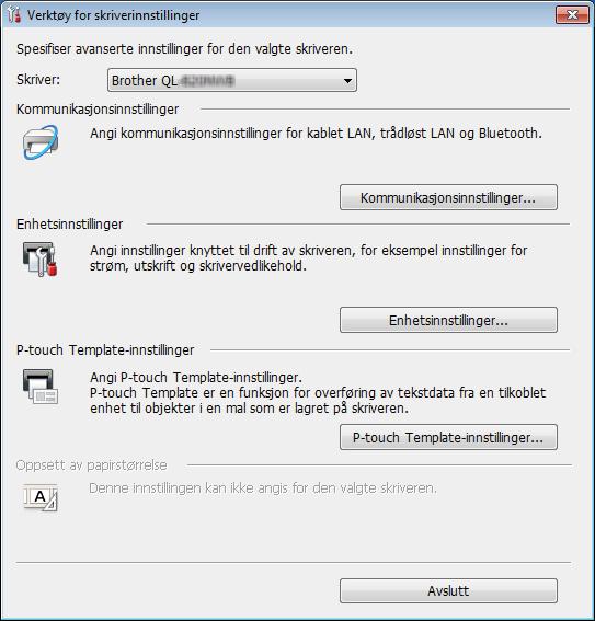 Endre innstillinger for etikettskriveren Bruke Verktøy for skriverinnstillinger for Windows 4 a Koble skriveren til datamaskinen for konfigurering. b Start Verktøy for skriverinnstillinger.