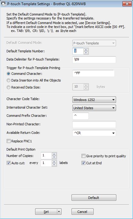 Skrive ut etiketter ved bruk av P-touch Template Klargjøring 5 Før du kobler strekkodeleseren til skriveren, må du spesifisere innstillingene for strekkodeleseren med P-touch Template-innstillinger