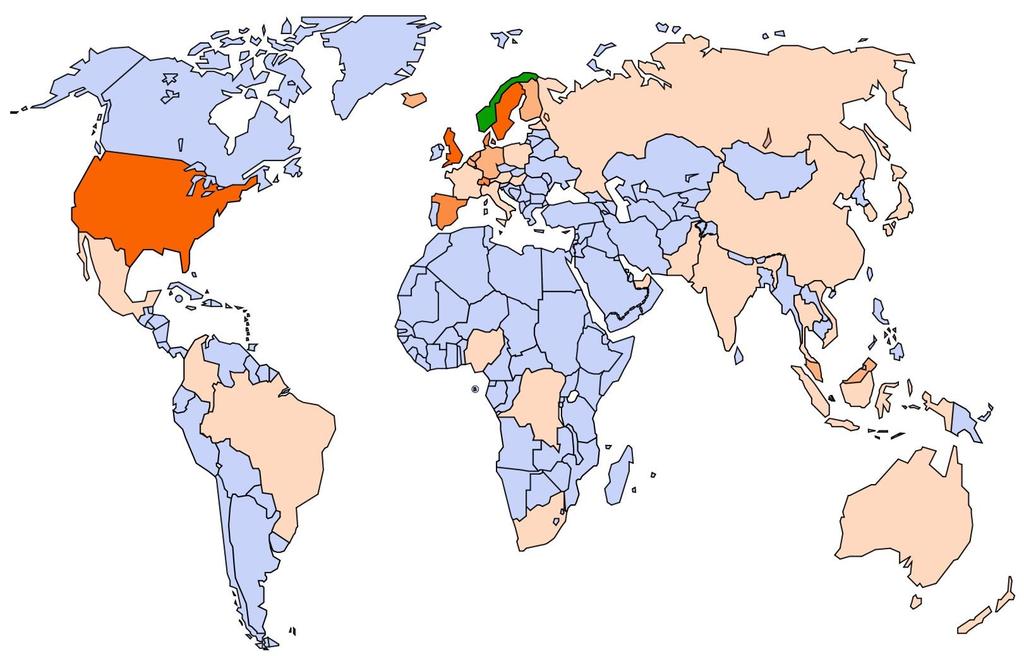 Karriere og nåværende arbeids- og lønnsforhold, geografisk spredning ARBEID I UTLAND 5 % av respondentene svarer at de jobber i utlandet i dag.