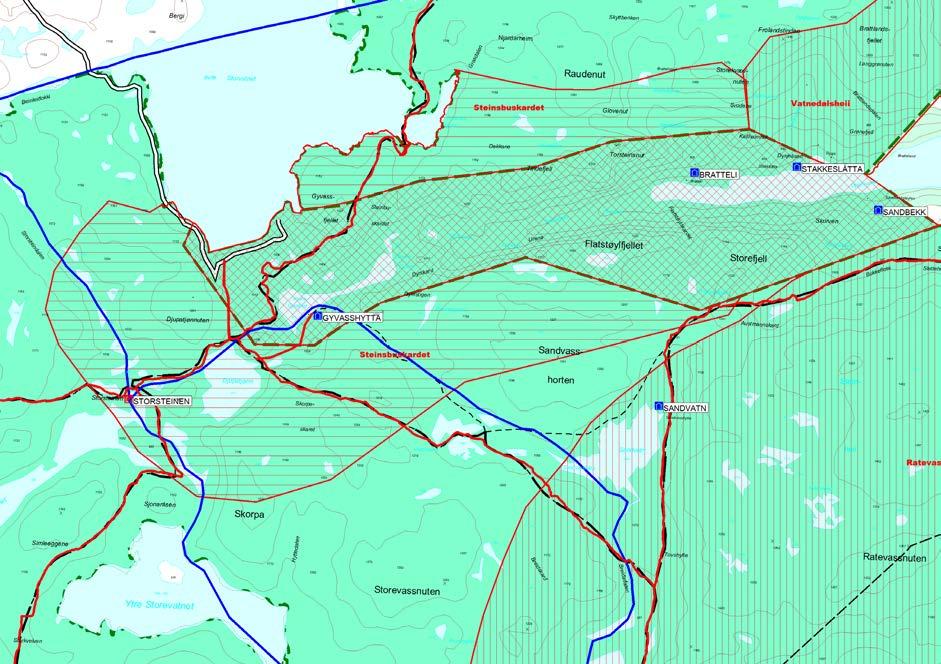 Steinsbuskardet trekksone og ferdselforbodssone Setesdal Vesthei - Ryfylkeheiane landskapsvernområde Steinsbuskardet - Hisdal Verna område utan særskilde restriksjonar Kalvingsområde - ferdsleforbod