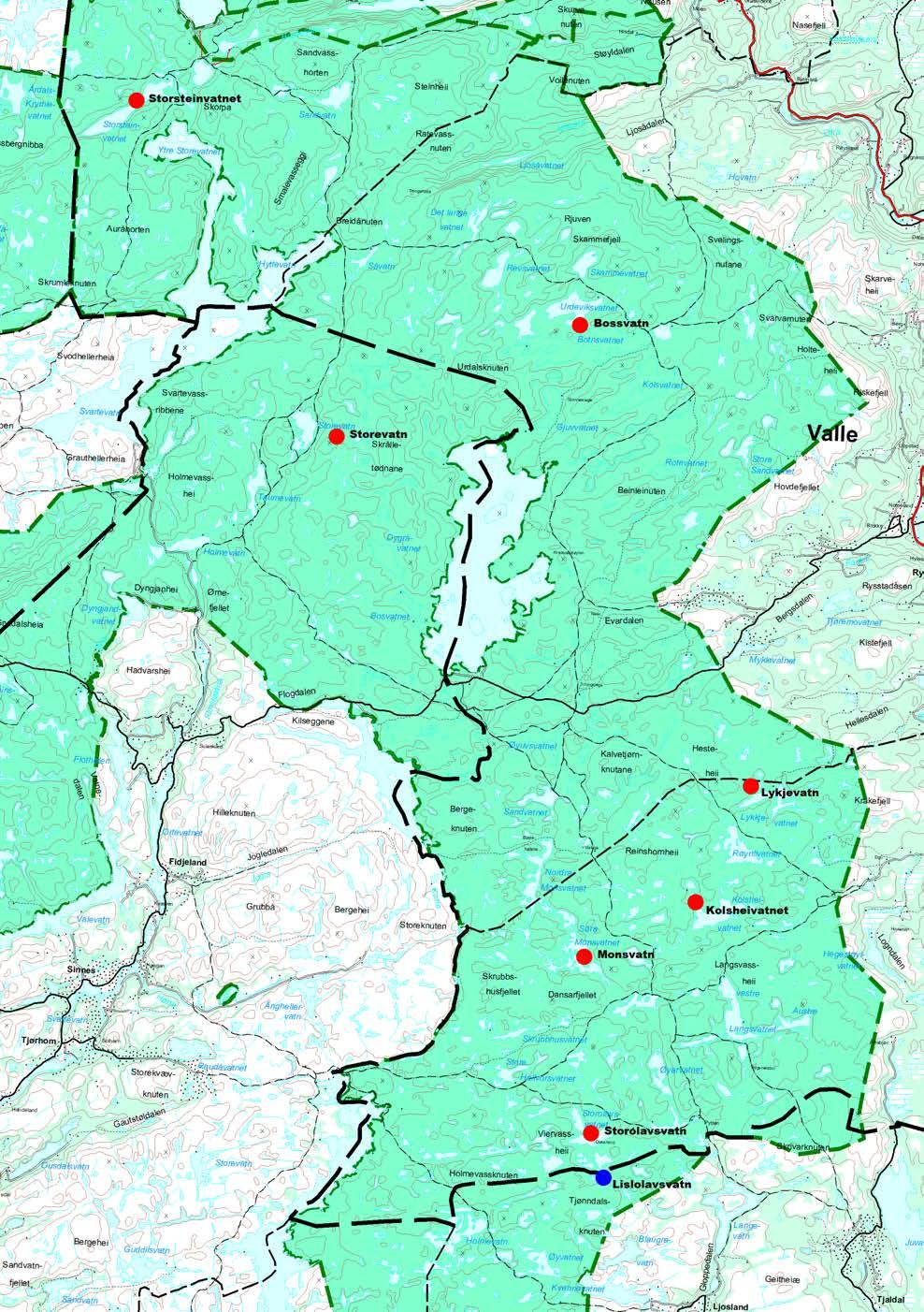 Landingsplassar - Midtre del Setesdal Vesthei - Ryfylkeheiane landskapsvernområde Landingsplassar for henting av felt villrein d landingsplass med søknadsplikt etter