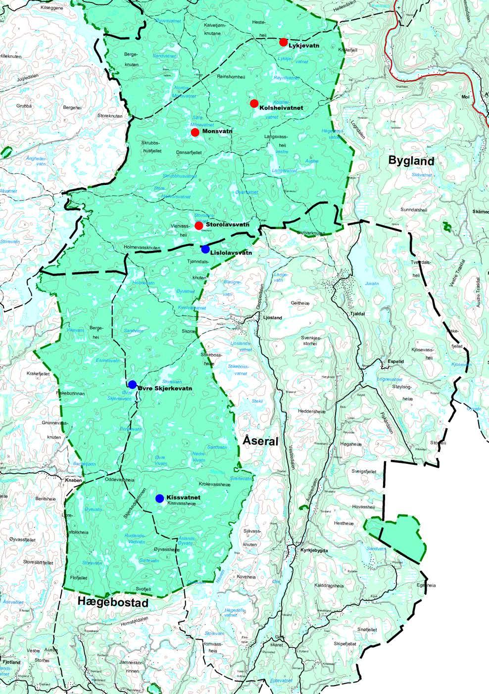 Landingsplassar - Søndre del Setesdal Vesthei - Ryfylkeheiane landskapsvernområde Landingsplassar for henting av felt villrein d landingsplass med søknadsplikt etter