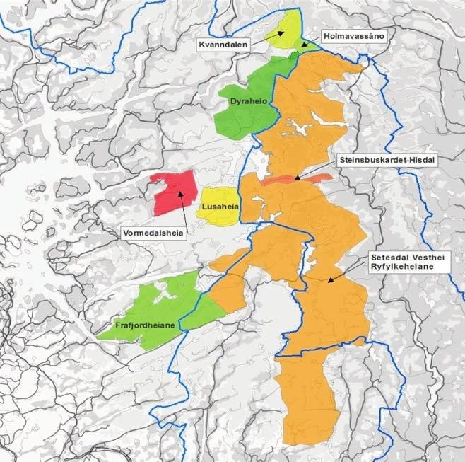 Fjellområdet utgjer den sørlege grensa for utbreiinga av plante- og dyreartar som er knytte til alpine område i Noreg. Området er mellom anna levestaden for Europas sørlegaste villreinstamme. Figur 1.