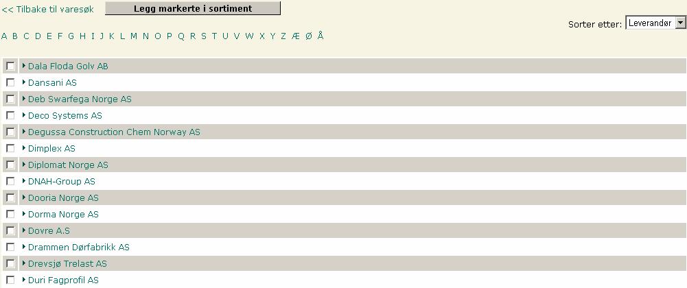 Man kan også bruke den alfabetiske oversikten til å sortere