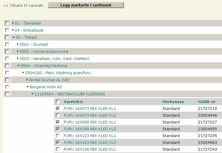 7.5 Legge til varer i et eksisterende sortiment For å legge til varer i et eksisterende sortiment velges varen