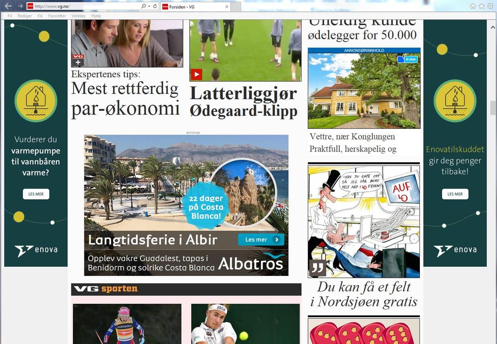 24 Reklamejournalistikk Figur 2-11: Forside til VG-nett den 20 oktober 2016, kl 10.03. Albatros-saken er merket som annonse og Finn-saken er merket med annonsørinnhold og finnlogoen.