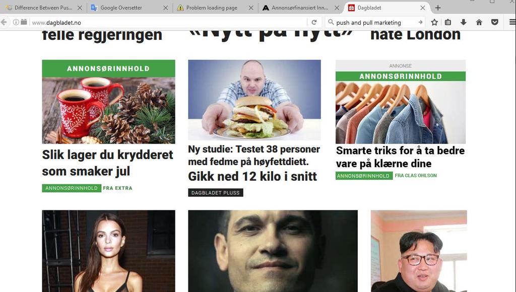 30 Reklamejournalistikk Figur 2-19:Uttsnitt fra dagbladet.no 2 desember 2016