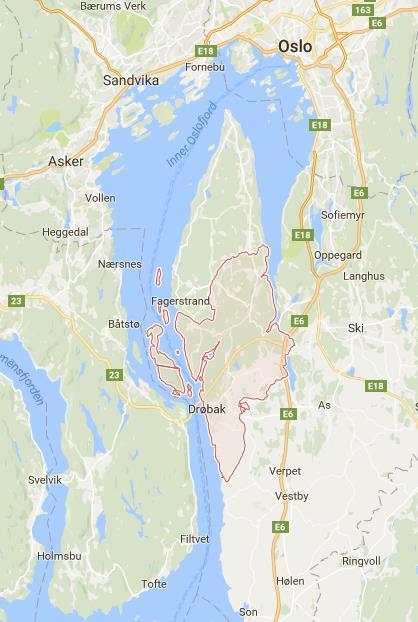 2. Områdebeskrivelse Frogn kommune er en del av Akershus fylke. I vest avgrenses kommunen av Oslofjorden, mens den i øst avgrenses av innsjøen Årungen og Bunnefjorden (Askheim & Thorsnæs 2016).