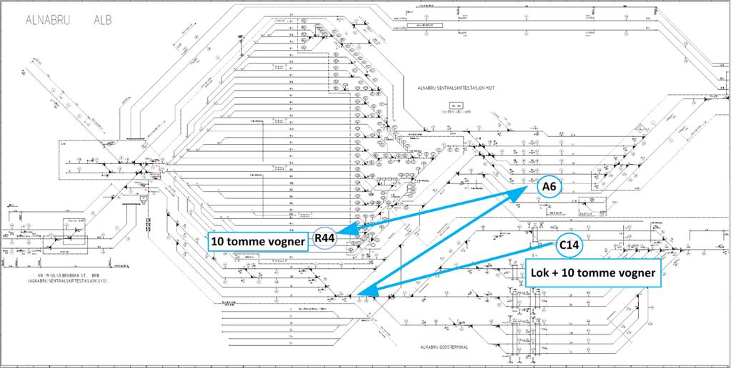 Statens havarikommisjon for transport Side 6 Figur 2: Skiftebevegelsen fra spor C14 via spor A6 til spor R44. Kilde: Bane NOR SF.