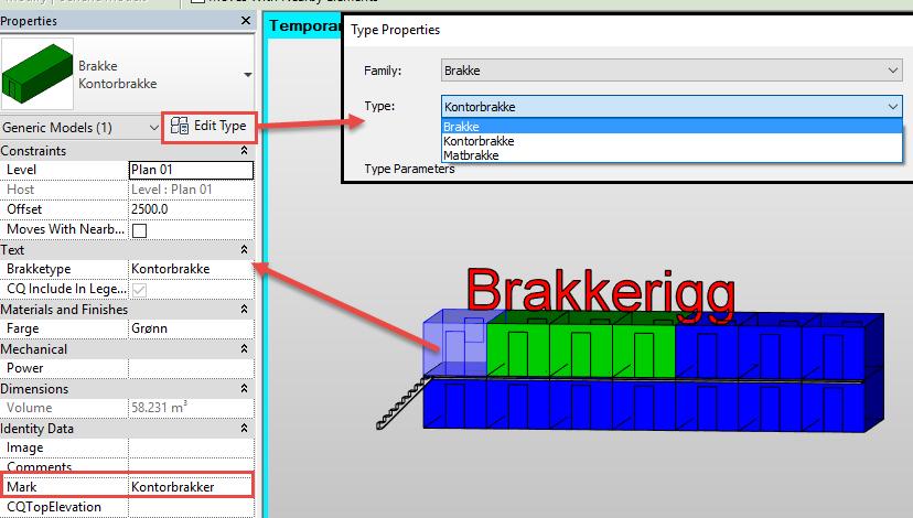 Tagg For tagge soner i Revit aktiverer jeg verktøyet Tag by Category og trykker på dekkene rundt om i modellen, dette gjør jeg også for familiene jeg har plassert ut.