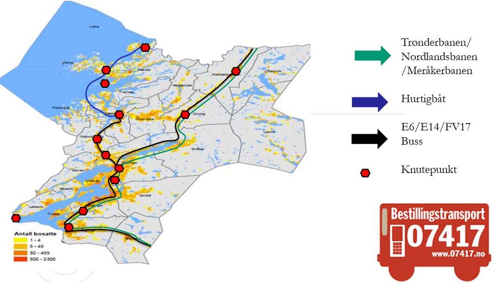 (Trondheim) utgjør toget stamruta. Parallelt med det offentlige buss- og togtilbudet kjøres buss mellom Namsos og Stjørdal i privat regi.