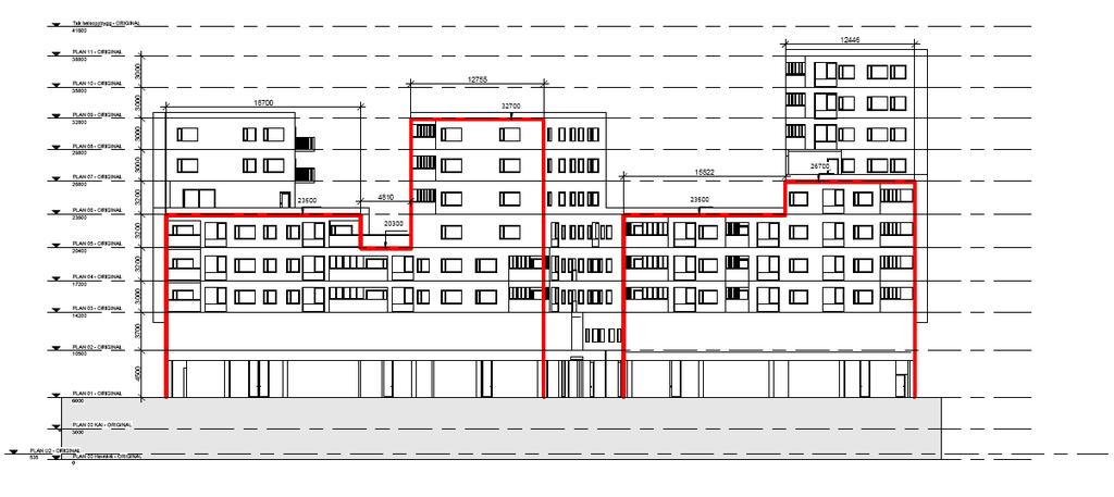 Oppriss mot Sjøgata Oppriss mot kaifronten Som en følge av at K3 er trukket ut av planområdet, har de omtalte gjennomsnittshøydene gått noe opp mot Sjøgata.