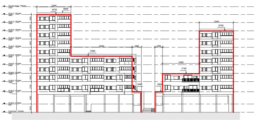 Dette fører til at den totale gjennomsnittlige regulerte byggehøyden og gesimshøyde mot kaifronten ligger under det tillatte i gjeldende plans rammer.