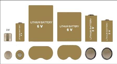 Eksempler på fotobatterier med litium Type CR11108 1/3N 2CR11108 2CR1/3N 28L 2CR5 245 CR-P2 223 CR17345 123A Dimensjon 12/11 13/25 34/17/45 34/20/36 17/35 16/27 ø/h (mm) lengde/dybde/høyde (mm) ø/h