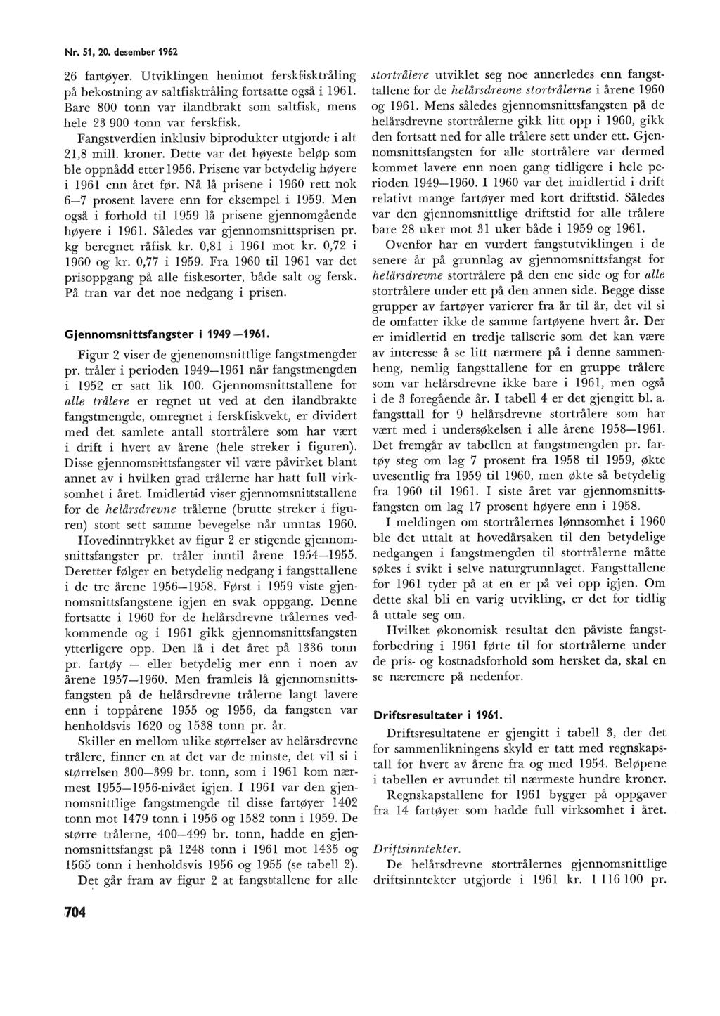 Nr. 51, 20. desember 1962 26 fantøyer. Utvikingen henimot fersk:6isktråing på bekostning av satfisktrå1ing fortsa:tte også i 1961.