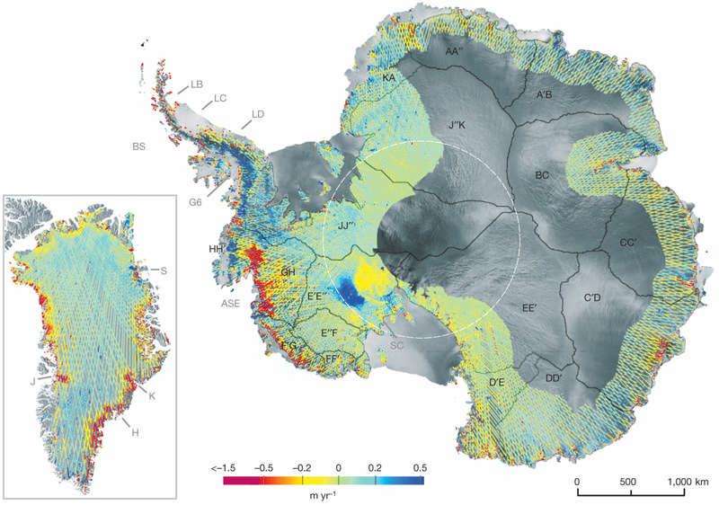 Endringer i høyden på overflaten i Grønland