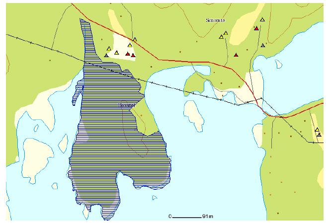 Figur 6.2.1. Kartet til venstre viser Hovstøl friluftsområde, kartet til høyre viser Spornes friluftsområde. Bebyggelsen langs fv. 192 og fv. 201 ligger spredt langs vegen.