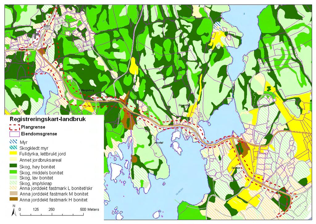 Figur 6.6.2: Markslagskart som viser ulike typer landbruksjord i planområdet.