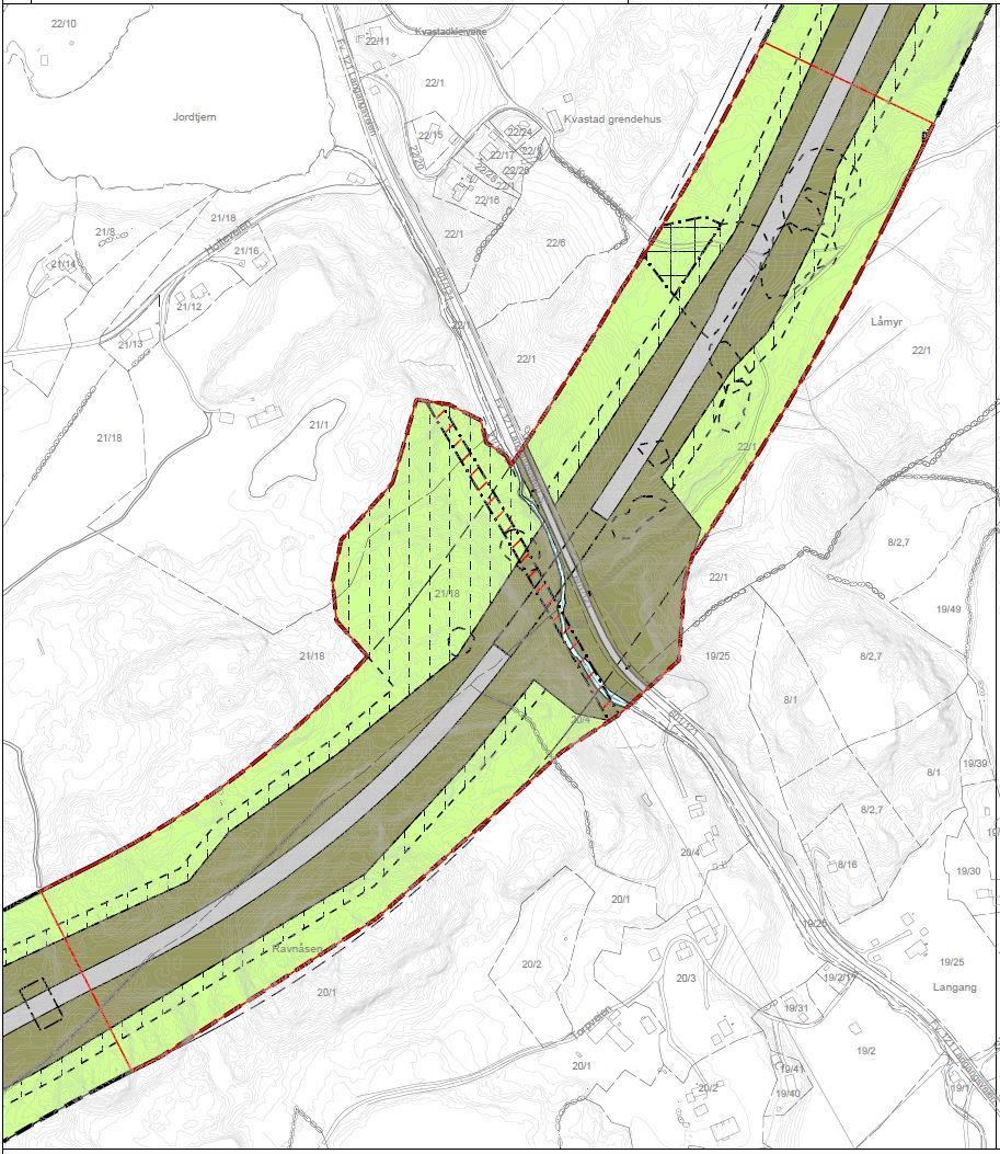 Figur 1. Utsnitt fra gjeldende plankart for vertikalnivå 2, på grunnen, vedtatt 10.6.2014.