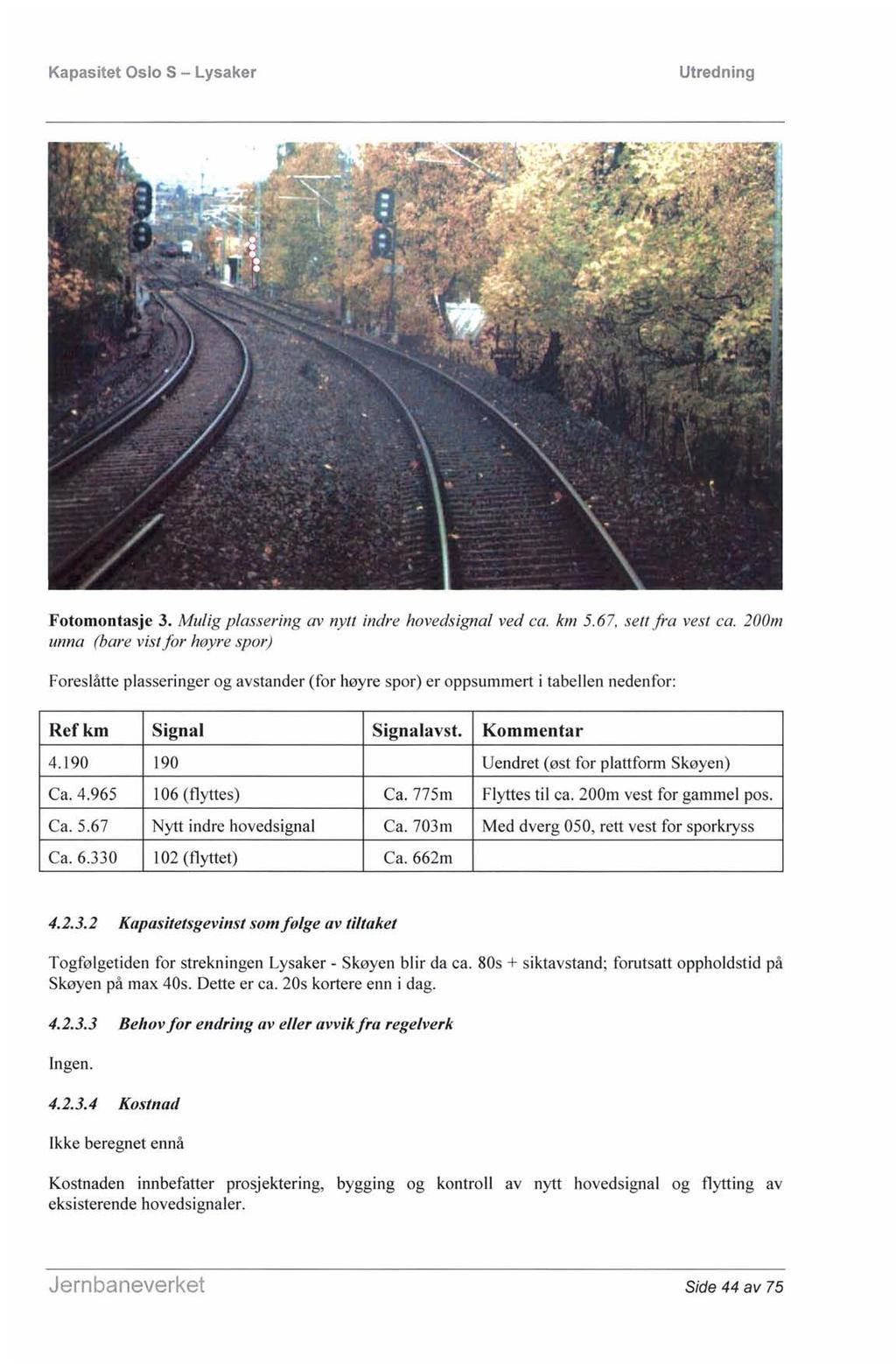 Kapasitet Oslo 5 - Lysaker Fotomontasje 3. Mulig plassering av nytt indre hovedsignal ved ca. km 5.67, sett fra vest ca.