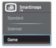 3. Bildeoptimalisering Tre moduser kan velges: Standard, Internet (Internett), Game (Spill.) 3.2 SmartContrast Hva er det?