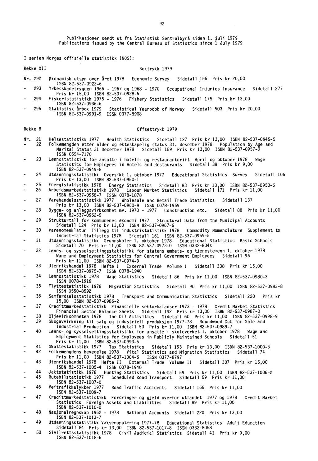 92 Publikasjoner sendt ut fra Statistisk Sentralbyrå siden.
