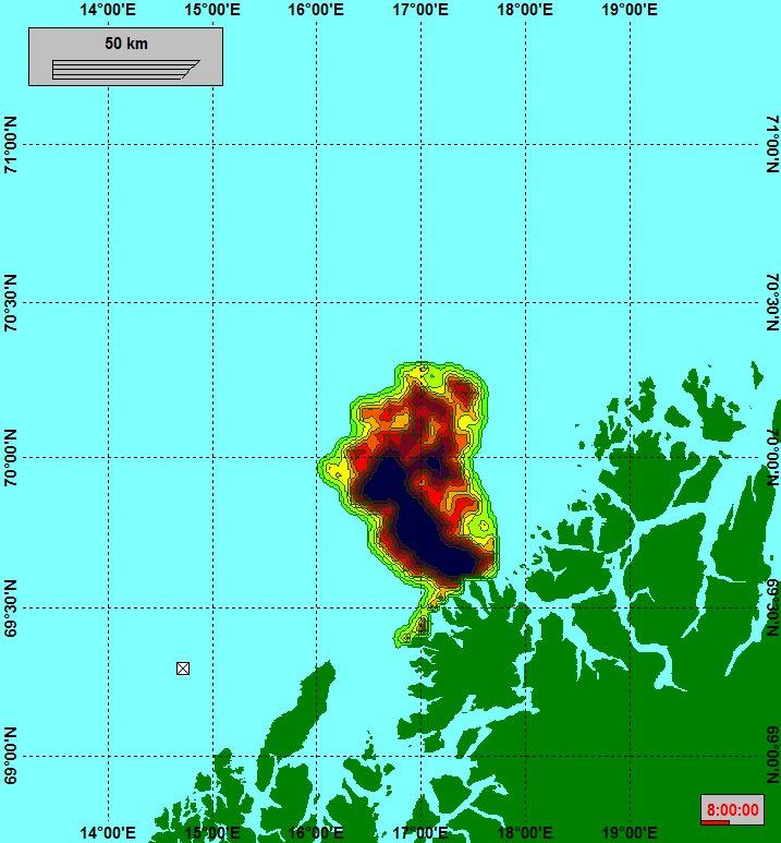 havoverflaten og i strandsonen henholdsvis 2 og