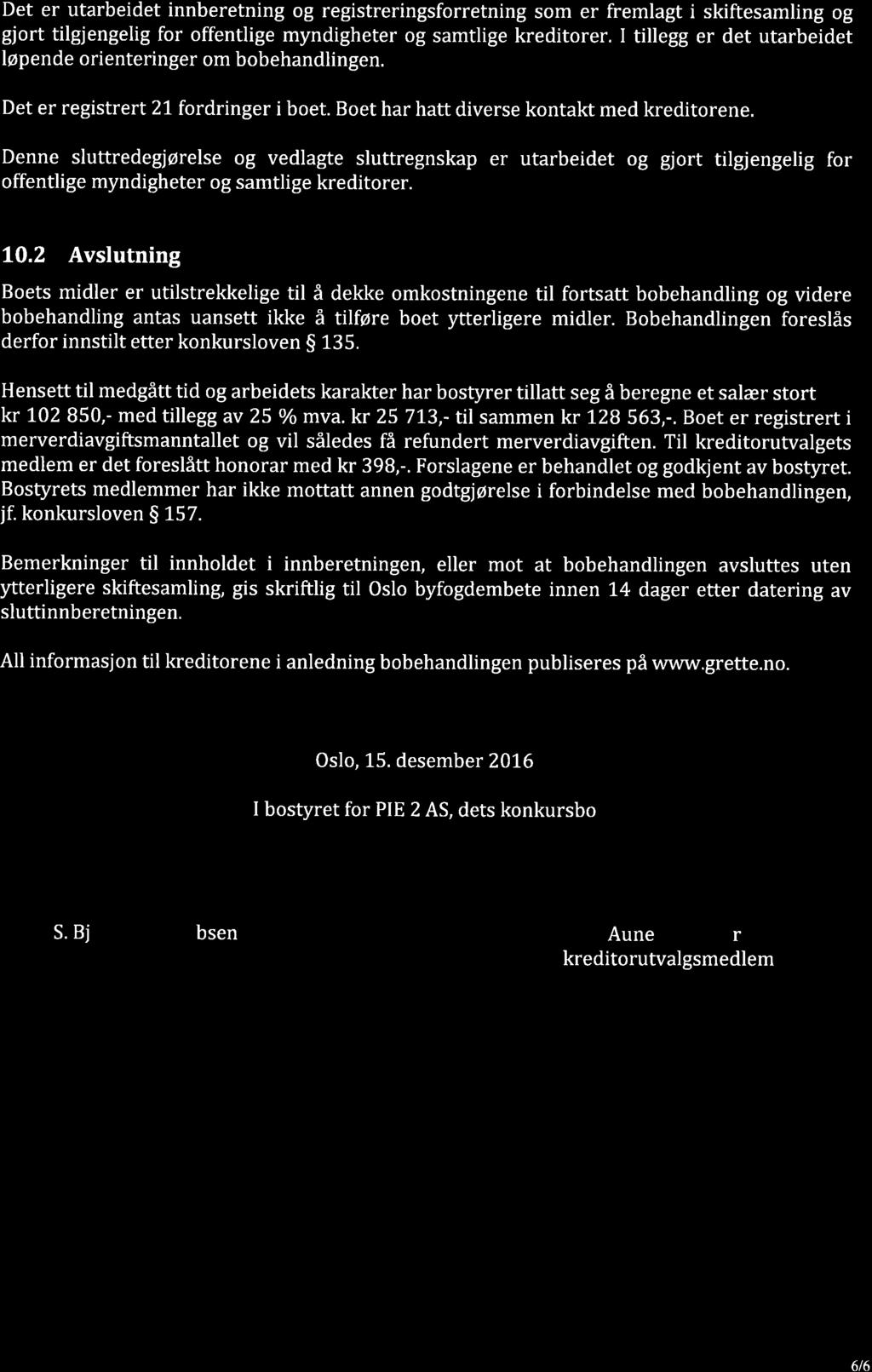 Det er utarbeidet innberetning og registreringsforretning som er fremlagt i skiftesamling og gjort tilgjengelig for offentlige myndigheter og samtlige editorer.