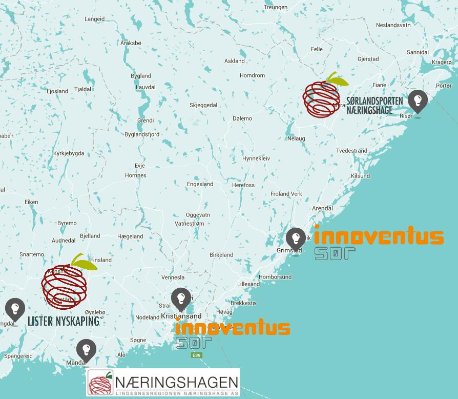 Sørlandets innovasjonsselskap Vi er opprettet for å fremme innovasjon og nyskaping på Agder Hovedkontor i Grimstad, kontor i Arendal og Kristiansand Innoventus Sør er et regionalt innovasjonsselskap
