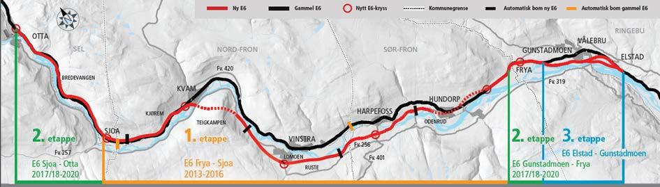 Deling av parsellen Elstad - Frya Som følge av kommunestyrets vedtak har Vegvesenet i samråd med Vegdirektoratet og Samferdselsdepartementet bestemt å dele E6 strekningen Elstad Frya i to: E6