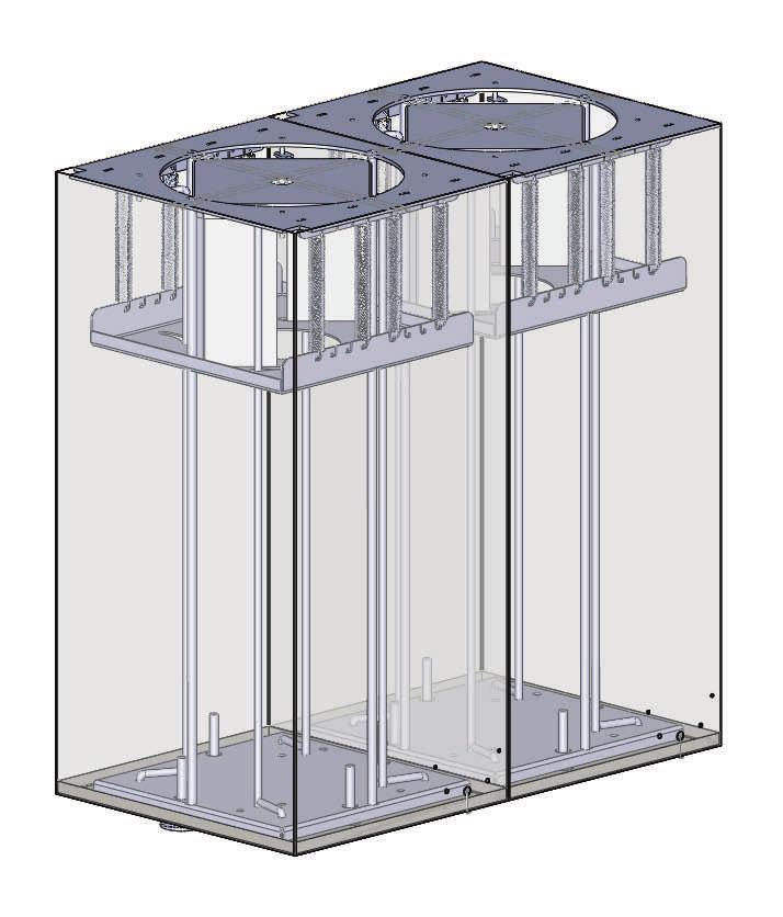 Tallerkendispenserindsatse Tallerkendispenser for ca. 55 110 tallerkner. Vare nr. DSP202 Tallerkendispenserindsats - dobbelt. Udv. mål 375 x *665 x 725 mm. (Lysning i dispensertopplade Ø270) Vare nr.