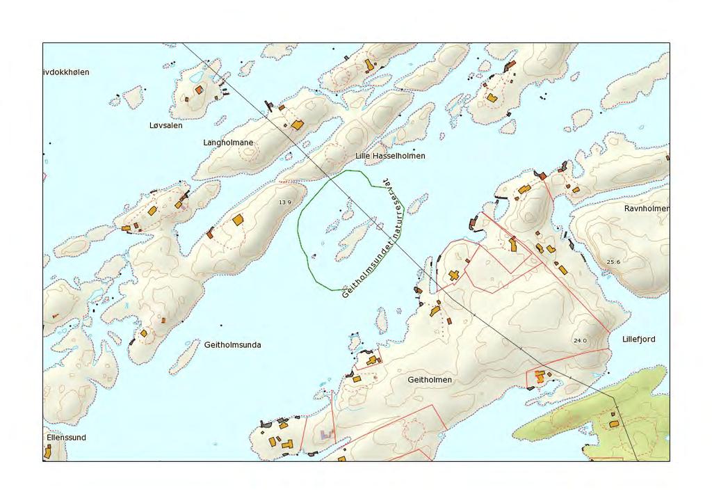 16. Geitholmsundet, Kragerø kommune Geitholmsundet består av en holme med noen mindre skjær rundt. Geitholmsundet ligger utenfor Gumøy i Kragerø. Reservatet har en liten og variert sjøfuglbestand.