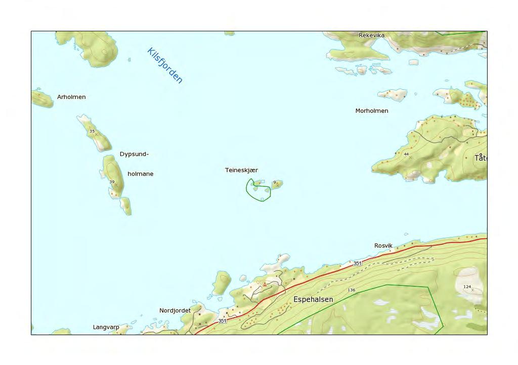 25. Teineskjær, Kragerø kommune Teineskjær består av fire holmer, ligger i Kilsfjorden på innsiden av Tåtøy.