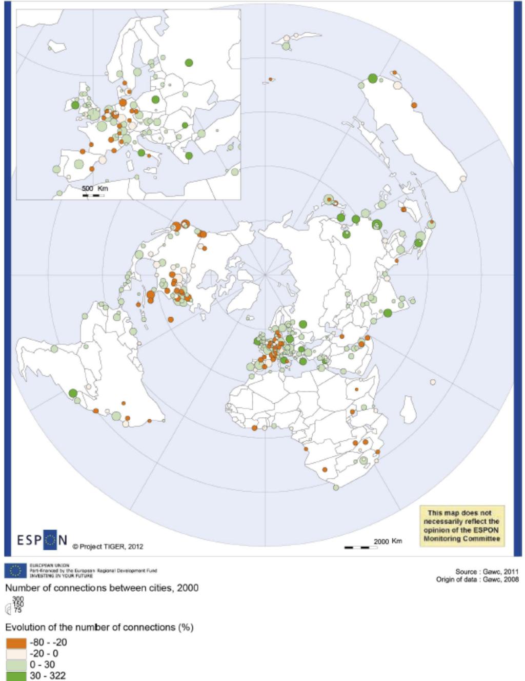 Hordaland i tal Nr. 2-212 37 Internasjonalt Bergen stadig mindre integrert i globale nettverk Kjelde: http://www.espon.eu/main/menu_publications/ Menu_MapsOfTheMonth/map122.